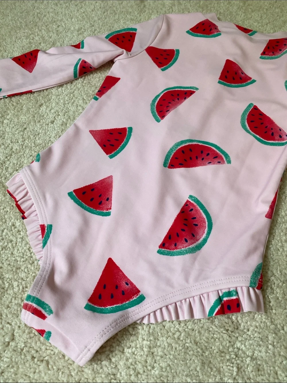 GAP Pink Watermelon Print Long-Sleeve One-Piece Swim 4T